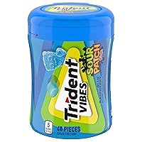 Trident Vibes SOUR PATCH KIDS Blue Raspberry Sugar Free Gum, 40 Piece Bottle