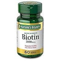 Nature's Bounty Biotin, Vitamin Supplement, Supports Metabolism for Cellular Energy and Healthy Hair, Skin, and Nails, 5000 mcg, 60 Quick Dissolve