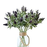 Artificial Flowers Artificial Thistle Spray Eryngo Fake Eryngium Foetidum Simulation Sea Holly for Wedding Bouquet Centerpiece Home Decor (Purple Gray, 3)