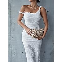 Summer Dresses for Women 2022 Split Back Textured Bodycon Dress Dresses for Women (Color : White, Size : X-Small)