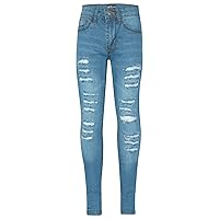 Girls Denim Ripped Jeans White Blue Comfort Skinny Stretch Jeans Whiteweight Cotton Denim Pants Age 3-14 Years