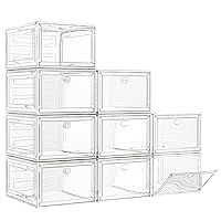 Large Clear Shoe Boxes Organizer【Thicker Material】Stronger Shoe Box with Magnetic Door, Stackable Shoe Storage Box for Closet, Foldable Space-Saving Storage Bins, Transparent and White 【9-Pack】