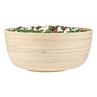 Restaurantware Bambuddha 51 oz Round Natural Spun Bamboo Extra Large Salad Bowl - 13 1/2