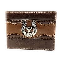 Texas West Tooled Longhorn Genuine Glossy Leather Men's Wallet in 3 Colors (Coffee)