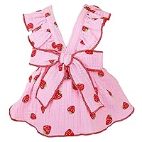 Strawberry Print Dog Cat Dress for Small Dogs Bow Decor Cute Dog Princess Dresses Puppy Tutu Skirt Chihuahua Teddy Pomeranian Sundress Birthday Holiday Clothes for Cat Kittens