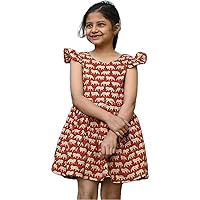 Hand Block Printed Pure Cotton Animal Print Dress for Girls, Girls Dresses, Girls Clothing, Indian Fabric