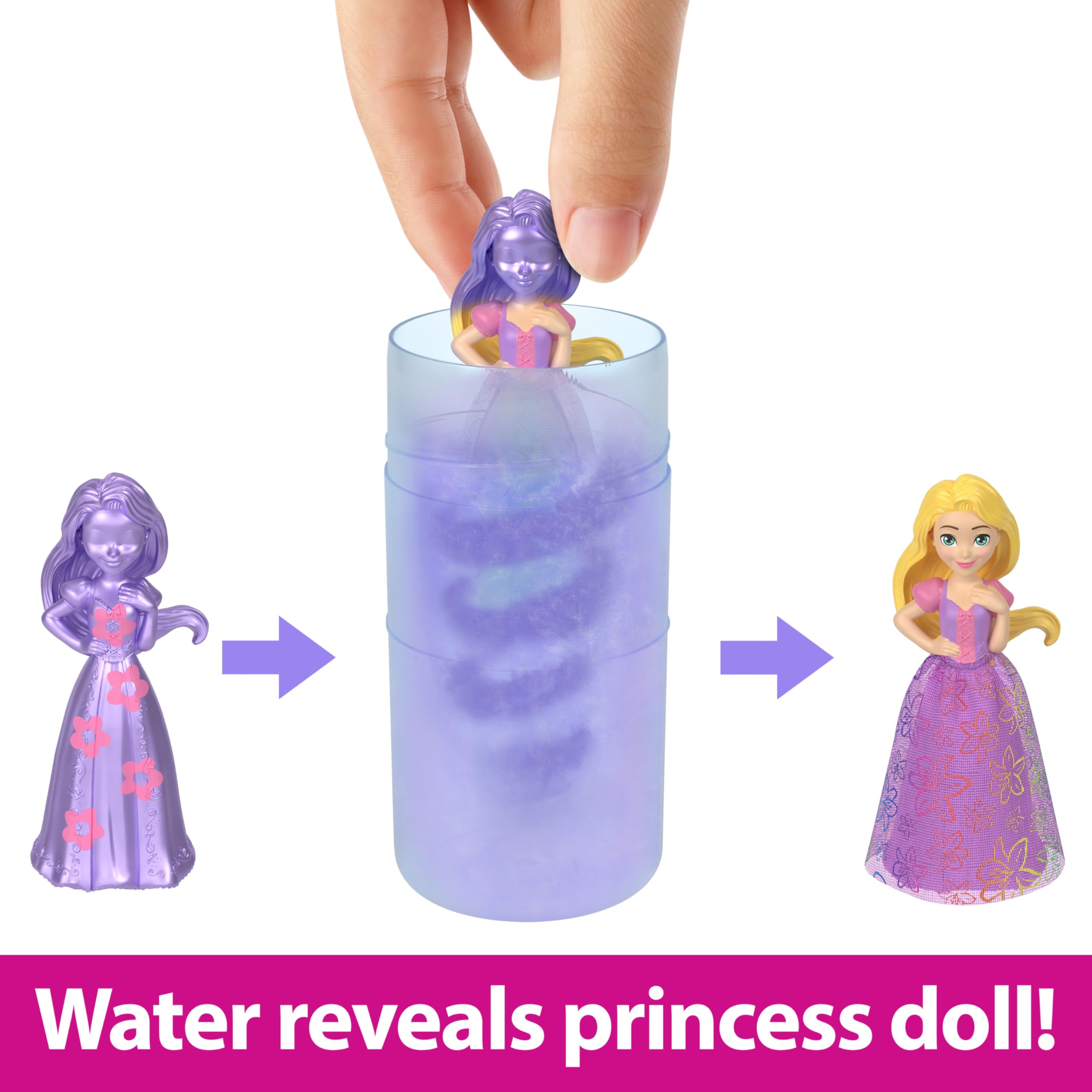 Mattel Disney Princess Small Doll Royal Color Reveal with 6 Surprises Including Scented Ring and 4 Accessories (Dolls May Vary), Garden Party Series