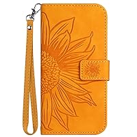 XYX Wallet Case for Samsung A15 5G, Emboss Half Flower Floral PU Leather Flip Protective Case with Wrist Strap Kickstand for Galaxy A15 5G, Yellow