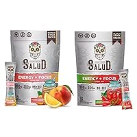 Salud 2-Pack |2-in-1 Energy + Focus (Peach Lemonade) & Energy + Focus (Strawberry Watermelon) – 15 Servings Each, Agua Fresca Drink Mix, Non-GMO, Gluten Free, Vegan, Low Calorie, 1g of Sugar