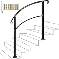 Handrails for Outdoor Steps, Adjustable Handrail 4 Step, Wrought Iron Handrail Fits 1 to 4 Steps, Stair Rails with Installation Kits for Outdoor Steps