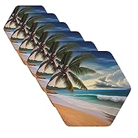 Drink Coasters Set of 6 Leather Coasters Non Slip Beach Coconut Palm Tree Personalized Coffee Cup mat Decorate Cup Mat Mug pad for Tabletop Protection Housewarming Gift