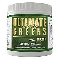 Ultimate Greens with MSM Powder, Vegan Friendly Natural Ingredients Gluten Soy Free NO GMO Superfood Vegetable Nutritional Drink Alkalizing Energy 8oz 1 Pack (1 Month Supply)