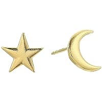 Alex and Ani Women's Moon and Star Post Earrings, 14kt Gold Plated, One Size