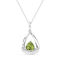 14K White Gold Trillian Shape 1.08ct Garnet (6mm) & .05ct White Diamond Pendant Necklace