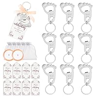 48 Pieces Keychain baby shower favors Bottle Opener Gift Tag,Baby Foot Bottle Opener Gift Shower party decoration or souvenir guest（silver）