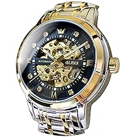 OLEVS Men's Watches Automatic Skeleton Gold Black Mechanical Watch with Diamond Waterproof Luminous Men's Watch