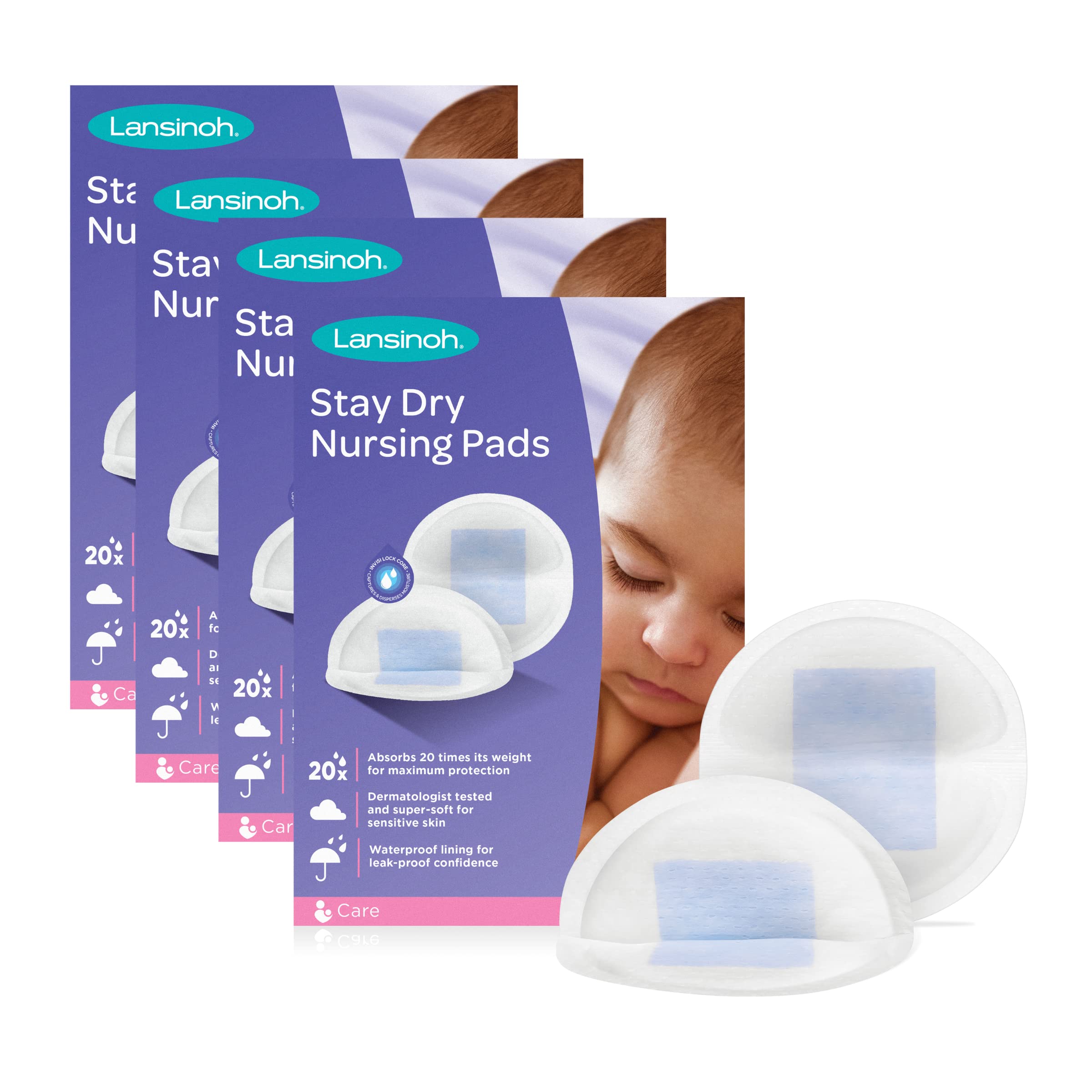Lansinoh Stay Dry Disposable Nursing Pads, Soft and Super Absorbent Breast Pads, Breastfeeding Essentials for Moms, 240 Count
