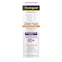 Neutrogena Clear Face Serum Sunscreen with Green Tea, Broad Spectrum SPF 60+, Non-Comedogenic Face Sunscreen for Lightweight UVA/UVB Protection, Oxybenzone- & Fragrance-Free, 1.7 fl. Oz
