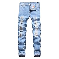 Andongnywell Men's Ripped Destroyed Stretchy Slim Tapered Leg Denim Pants Stretch Distressed Jeans Trousers