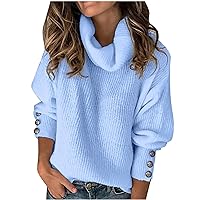 Womens Crewneck Ribbed Knit Sweaters Trendy Fall Jumper Soft Sweaters Loose Long Sleeve Button Pullover Knitwear