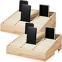 2 Pcs 36 Grid Wooden Classroom Cell Phone Holder Wood Cell Phones Storage Box Desktop Mobile Phone Organizer for Office School Classroom