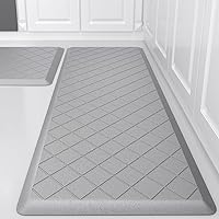 Cushioned Kitchen Mat 2 PCS, Anti Fatigue Kitchen Rugs, Heavy Duty Kitchen Rugs and Mats Non-Skid, Ergonomic Comfort Foam Kitchen Floor Mat for Home, Office, Sink, Laundry - Grey