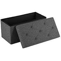DUMOS 30in Foldable Storage Ottoman, Storage Chest for Bedroom End of Bed, Large Ottoman Bench Foot Rest Stool with Padded Seat for Entryway Living Room, Support 660lbs 90L-Linen Cloth Grey