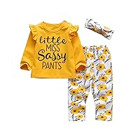 3Pcs Baby Girl Clothes Long Sleeve Letter Tops Casual Pants and Headband Outfit Set