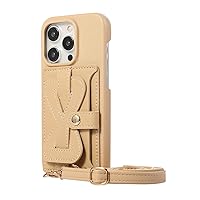 ZIFENGX-Crossbody Wallet Case for iPhone 15/15 Plus/15 Pro/15 Pro Max, with Card Holder, Leather Lanyard Strap, Purse Case Wrist Strap Anti -Fall Case (15,Beige)