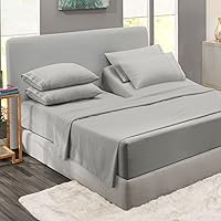 Clara Clark Flex Top King Sheets, 6 Piece Set - Hotel Luxury Sheets for King Bed, Super Soft Bedding Sheets & Pillowcases, Head Split, Silver