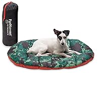 Furhaven Outdoor Travel Dog Bed for Small Dogs w/ Carry Bag, Washable & Foldable, Great for Crates & Kennels - Trail Pup Travel Pillow Mat w/ Stuff Sack Bag - Paprika/Camo-Paw, Small