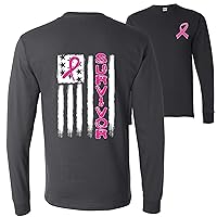 Breast Cancer Awareness American Flag Front & Back Mens Long Sleeves