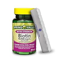 Spring Valley Biotin 10000mcg Plus Keratin, 60 Count Tablets Extra Strength, Biotin 10000mcg, Dietary Supplement + 7 Day Pill Oganizer Included (Pack of 1)