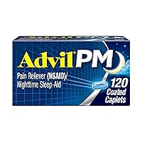 Advil PM Pain Reliever And Nighttime Sleep Aid, Pain Medicine With Ibuprofen For Pain Relief And Diphenhydramine Citrate For A Sleep Aid - 120 Coated Caplets