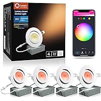 Lumary 4 Inch Gimbal Smart WiFi Recessed Lights - 9W 810 Lumens RGB Color Changing, 2700K to 6500K LED Ceiling Gimble Spotlights Work with Alexa/Google Assistant ETL Certified IC Rated 4 Pcs