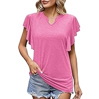 Black Tops Women's Short Sleeve T Shirts Fashion V Neck Oversized Loose Tops Solid Casual Blouses Mock Neck Wo