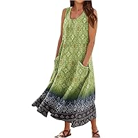 Tennis Dresses for Women, Womens Casual Solid Colour Sleeveless Cotton Linen Pocket 2024 Dress, S, 5XL