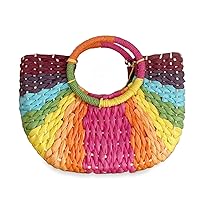 YYW Women Woven Bag Colorful Straw Tote Handbag Large Rattan Purse Summer Beach Bags