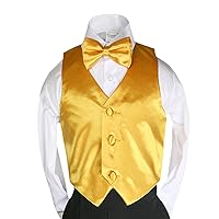 23 Color 2pc Boys Formal Satin Vest and Bow Tie Sets from Baby to 7 Years (6, Yellow)