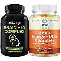 Bundle of Nootropic Memory Supplement for Brain Support and Vegetarian Omega 3 Gummies for Adults - Vitamin B 12 Bacopa Monnieri Rhodiola Rosea DMAE - for Brain Bone and Heart Health & Joint Support