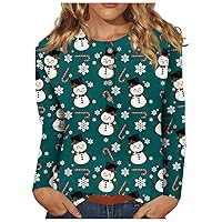 Plus Size Christmas Shirts Women Long Sleeve Cute Tops Versatile Button Down Crew Neck T-Shirt Sexy Teen Clothes