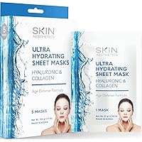 Hyaluronic & Collagen Sheet Face Mask - Skin Firming & Anti-Aging, Moisturizes & Plumps Skin, Ultra Hydrating Sheet Mask - Cruelty Free Korean Skin Care For All Skin Types - 5 Masks