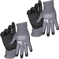 Klein Tools 60588 Work Gloves, Knit Dipped Cut Resistant ANSI A4 Nitrile Coated Gloves, HPPE Fabric, Touchscreen Capable, Medium, 2-Pair