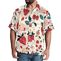 Hawaiian Shirt for Men Casual Button Down, Quick Dry Holiday Beach Short Sleeve Shirts Strawberry Rabbit,S