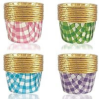 200 PCS Gingham Foil Cupcake Baking Cups, 3.5 Oz Checkered Gold Liners Muffin Mini Cake Mold Cups Wrappers Ramekins Holders (200, 4 Colors 3)