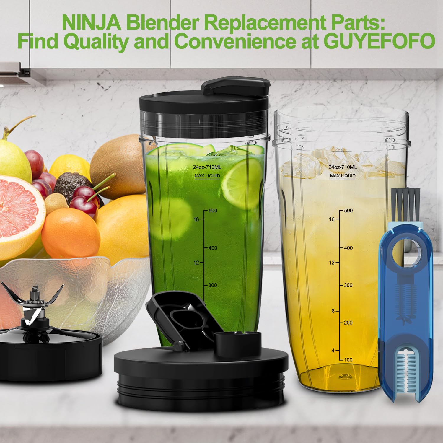 Replacement Blender Cup with Lid (2 Pack) 24 Oz Cups For Ninja Auto iQ  BL480 BL482 BL642 BL682 BL450 BN401 BN751 BN801 Foodi SS351 SS151 SS401  Ninja