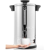 SYBO 2022 UPGRADE SR-CP-50B Commercial Grade Stainless Steel Percolate Coffee Maker Hot Water Urn for Catering, 50-Cup 8 L, Metallic