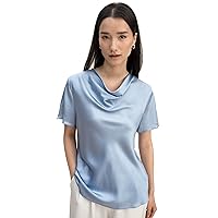 LilySilk Womens Pure Silk Shirt Ladies 22MM Summer Blouse with Crew Neck and Short Sleeves Girls PULI Top Casual