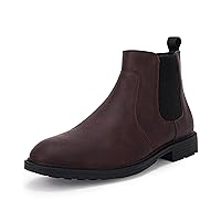 Men's Ankle Boots Chelsea Round Toe Slip on Waterproof Faux Leather Classic Dress Booties for Men