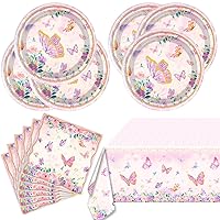 OULUN Butterfly Party Tableware,Butterfly Birthday Party Supplies Including 20 Plates 20 Napkins and Tablecloths,Butterfly Baby Birthday Party Decorations